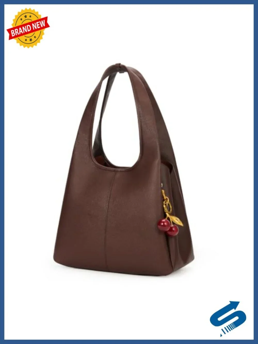 Vegan Leather Hobo Shoulder Bag Large Retro Tote with Cherry Charm for Travel